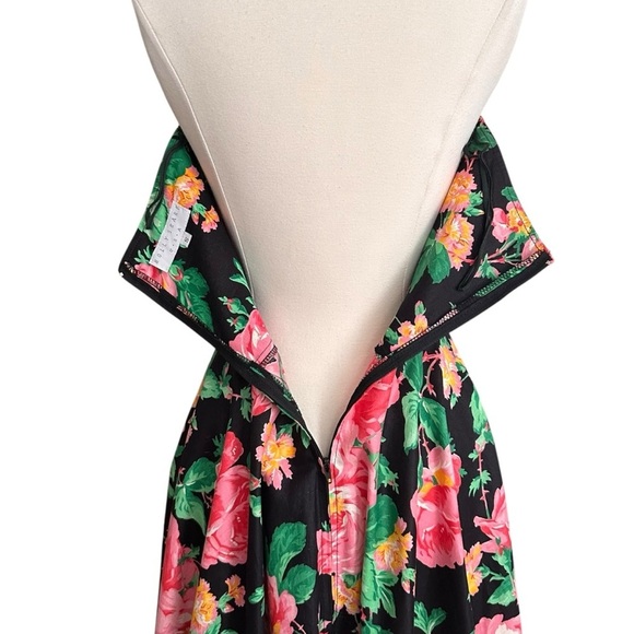 HOLLY SHARP Vintage 80s Floral Strapless MIDI Dress Full Circle Skirt Size Small - Picture 9 of 14